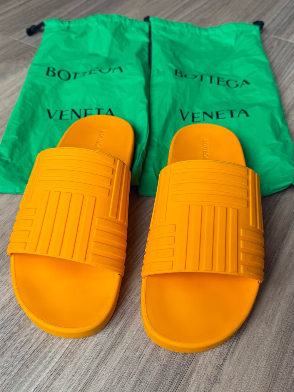 Bottega Veneta Bright Orange Textured Slide Sandals